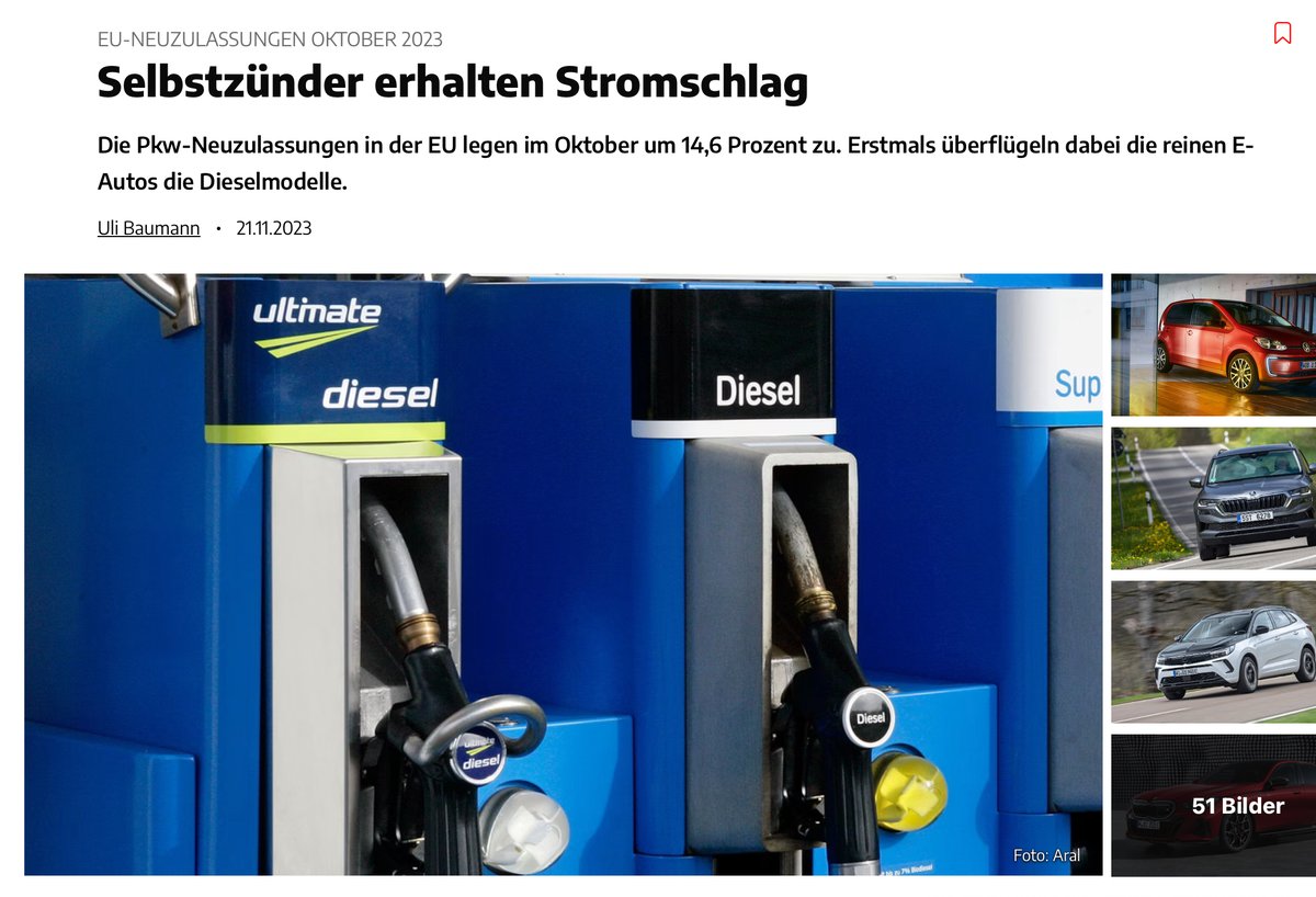 CoalDead's tweet photo. „Selbstzünder erhalten Stromschlag“
2016 EU-Daten:
#Diesel ist Nummer 1
2023:
#Elektroautos überholen Diesel
2030:
#byeByeDiesel
https://t.co/1Mm2Glw1jp https://t.co/vVdyZsZ2RA