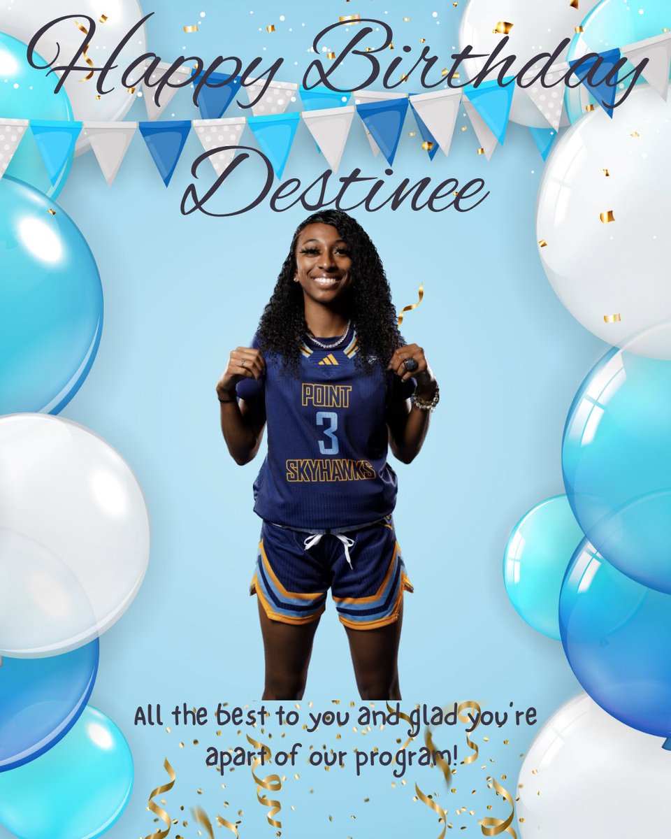 Skyhawk Nation we got another birthday! 🥳 Help us in wishing our Senior guard Destinee Ellison a special Happy Birthday! We hope you have an amazing day and continued blessings Des ! Point University WBB 💙🩵💛