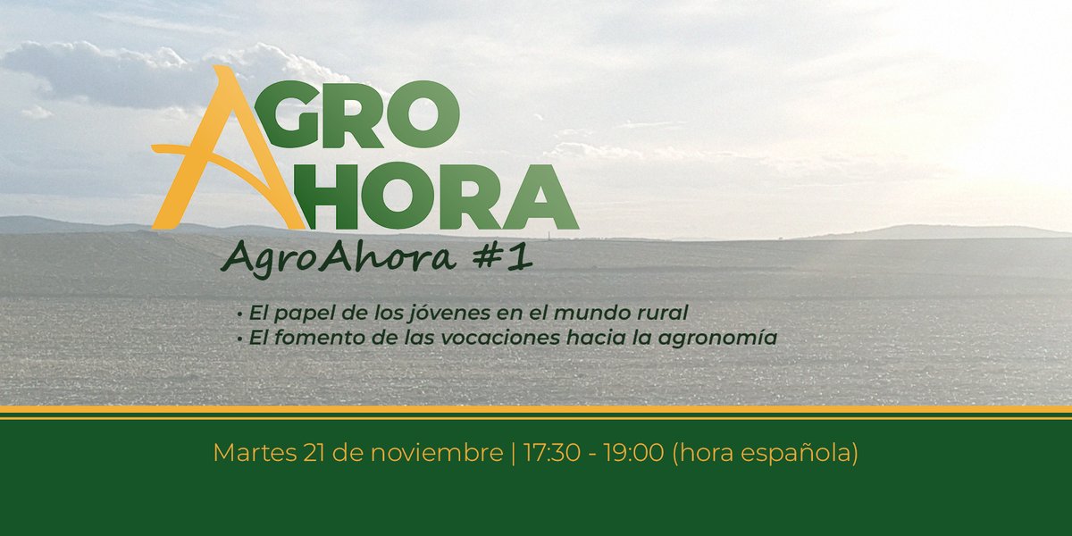 Hoy a las 17:30 comenzará el directo AgroAhora#1 | El papel de los jóvenes en el mundo rural
y el fomento de las vocaciones hacia la agronomía

Podéis visualizar el directo desde el siguiente enlace:
youtube.com/live/jlLRSXmTW…
#Agricultura #agriculturaurbana