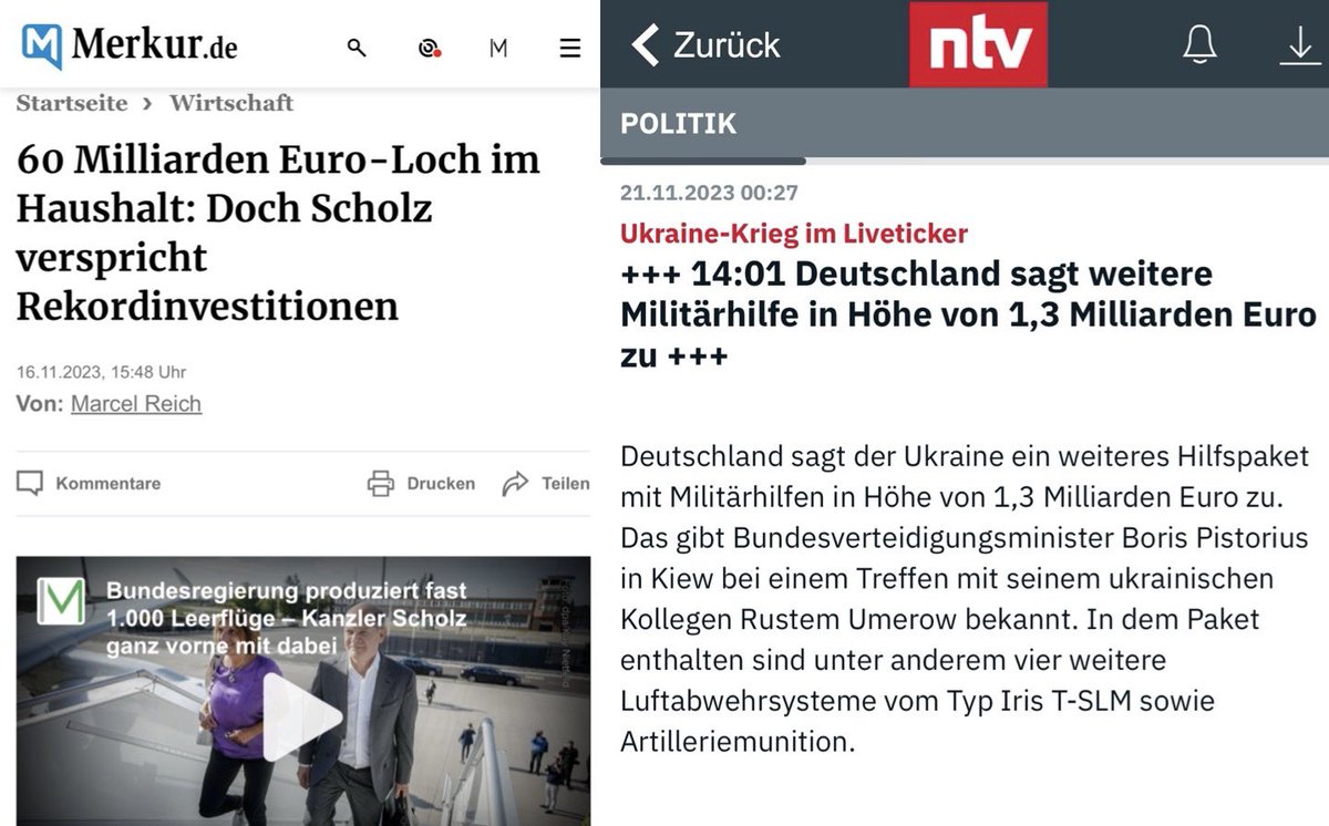 manaf12hassan's tweet photo. 🇩🇪 hat bisher ca. 23 Milliarden € für die 🇺🇦 ausgegeben.

🇩🇪 stockt die Hilfen für die 🇺🇦 im Jahre 2024 von 4 auf 8 Milliarden € auf.

Haushalt Ampel-Regierung 2024

Studenten-Bafög -16%
Wohngeld -17%
Jugendbildungsstätten -77%

Ausgaben für Militär +33% 
Waffen für Kiew +100%

Auch die Gas- & Strompreisbremse wackelt.

Das Versprechen, die MwSt. in der Gastro nicht wieder von 7% auf 19% zu erhöhen, wurde gebrochen. Ab 2024 ist es wieder soweit. Das bedeutet das Ende für viele Restaurants. 

Und auch Schulessen wird teurer. 2,2 Mio. Kinder - also 1/4 aller Kinder - sind ohnehin schon von Armut betroffen. 17,3 Millionen Menschen sind allgemein betroffen.

Aber 100 Mrd. € für die Bundeswehr & 30 Mrd.€ für die Ukraine sind natürlich da.

Die Bürger leiden & zahlen für die katastrophale Politik der schlimmsten Bundesregierung aller Zeiten.

Was viele nicht verstehen oder vergessen: Alle Ausgaben im Ausland  & Kriege, an denen sich unsere Bundesregierung beteiligt, werden vom Steuerzahler finanziert & fehlen anderswo.