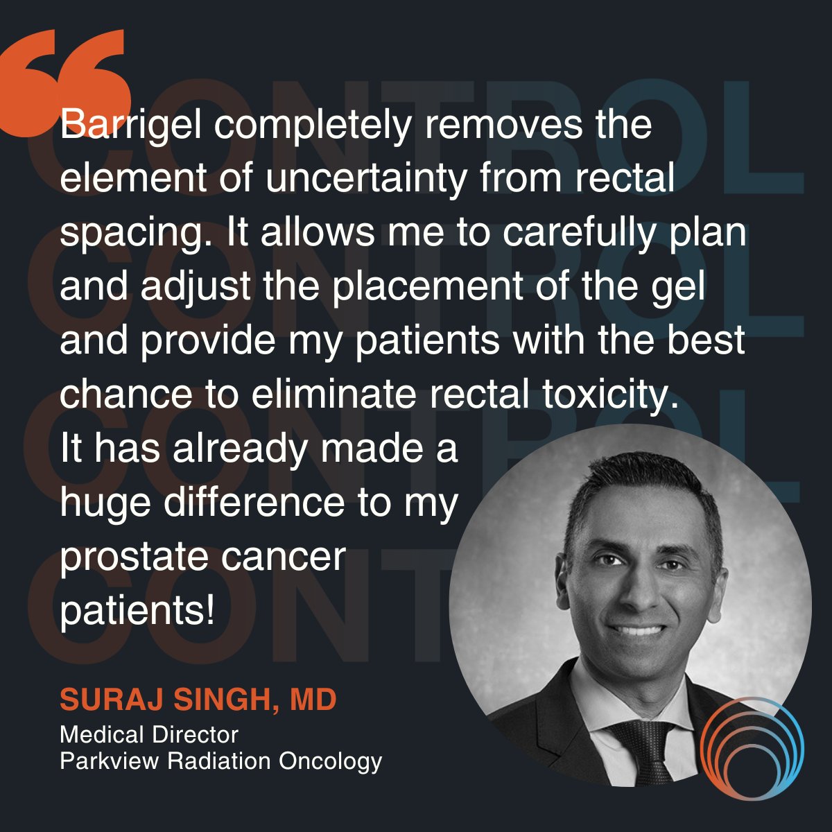 Barrigel_spacer's tweet photo. For Dr. Suraj Singh, Radiation Oncologist at Parkview Medical Center, physician-controlled placement with Barrigel eliminates uncertainty. #controlmatters #Barrigel
Hear from other physicians on why they choose Barrigel for their patients: https://t.co/ngLjZnqmH2 https://t.co/RR6EOcHUy2