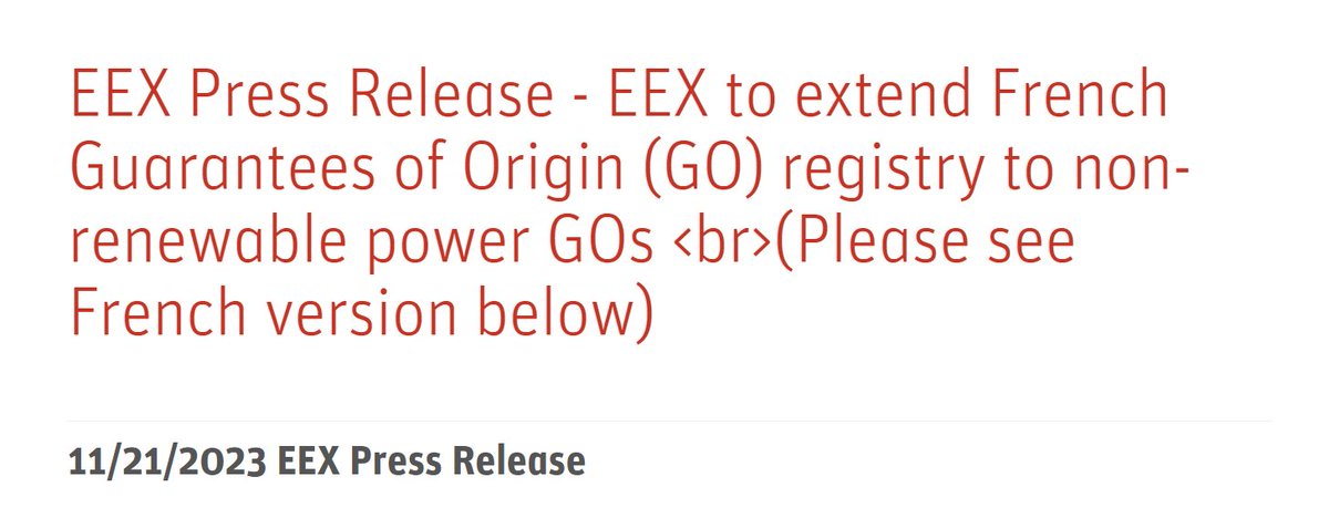 The European Energy Exchange (EEX) starting auctions for French non-renewable Guarantees of Origin (GO)

Who's up for nuclear GO? 
But more importantly: who'd pay for it, and how much?

Could be a little extra income for EDF

eex.com/en/newsroom/de…