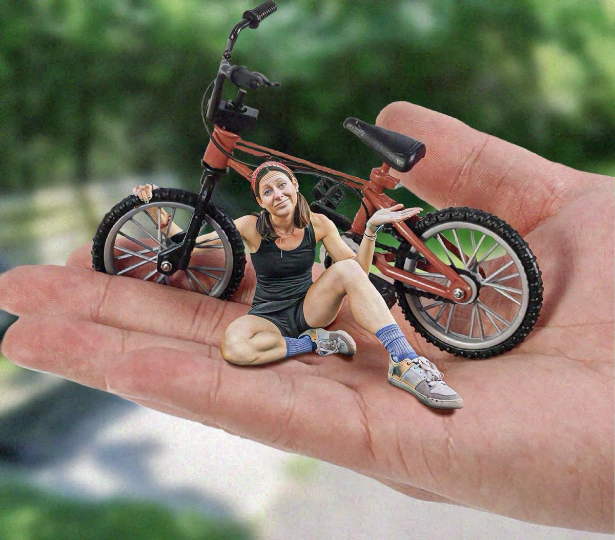 How do you one up from riding across America on a triplet tandem? Why you do it again at 1/12th scale! Though it does make interacting with people a bit more interesting…

#bicycle #stuartlittle #karaandnate #miniature #cute #pigtails