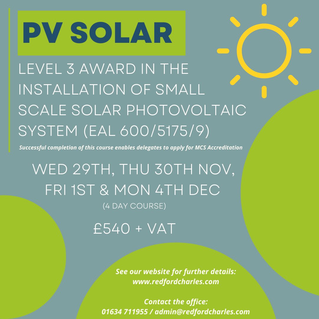 Book Now for the next PV Solar course starting next week ........

#pvsolar #pv #solar #renewableenergy #renewablepower #electricaltraining #electricians #training #electrical