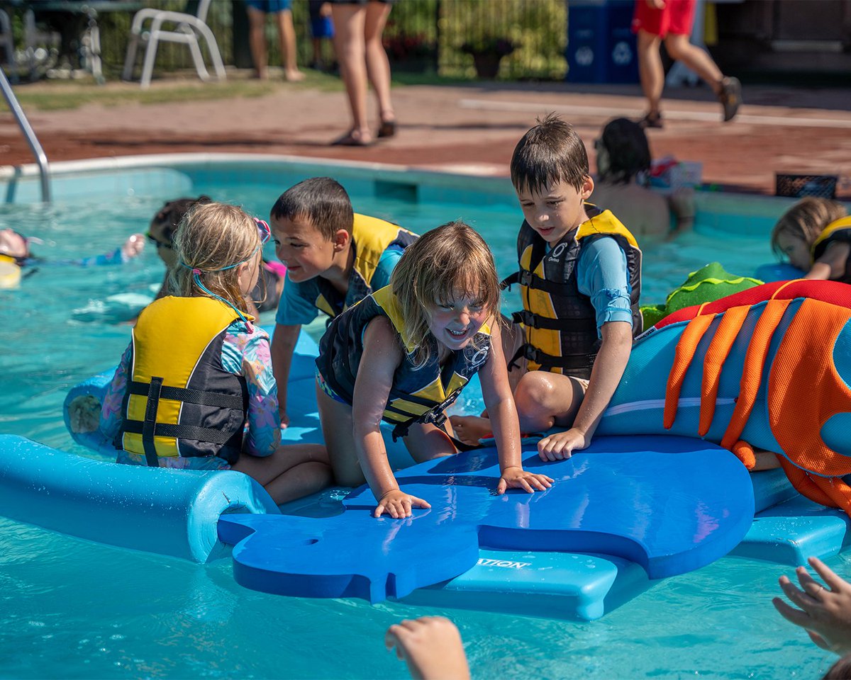 TylerPlace's tweet image. Boat building is common practice at the Tyler Place pool. Who’s the captain of this ship?