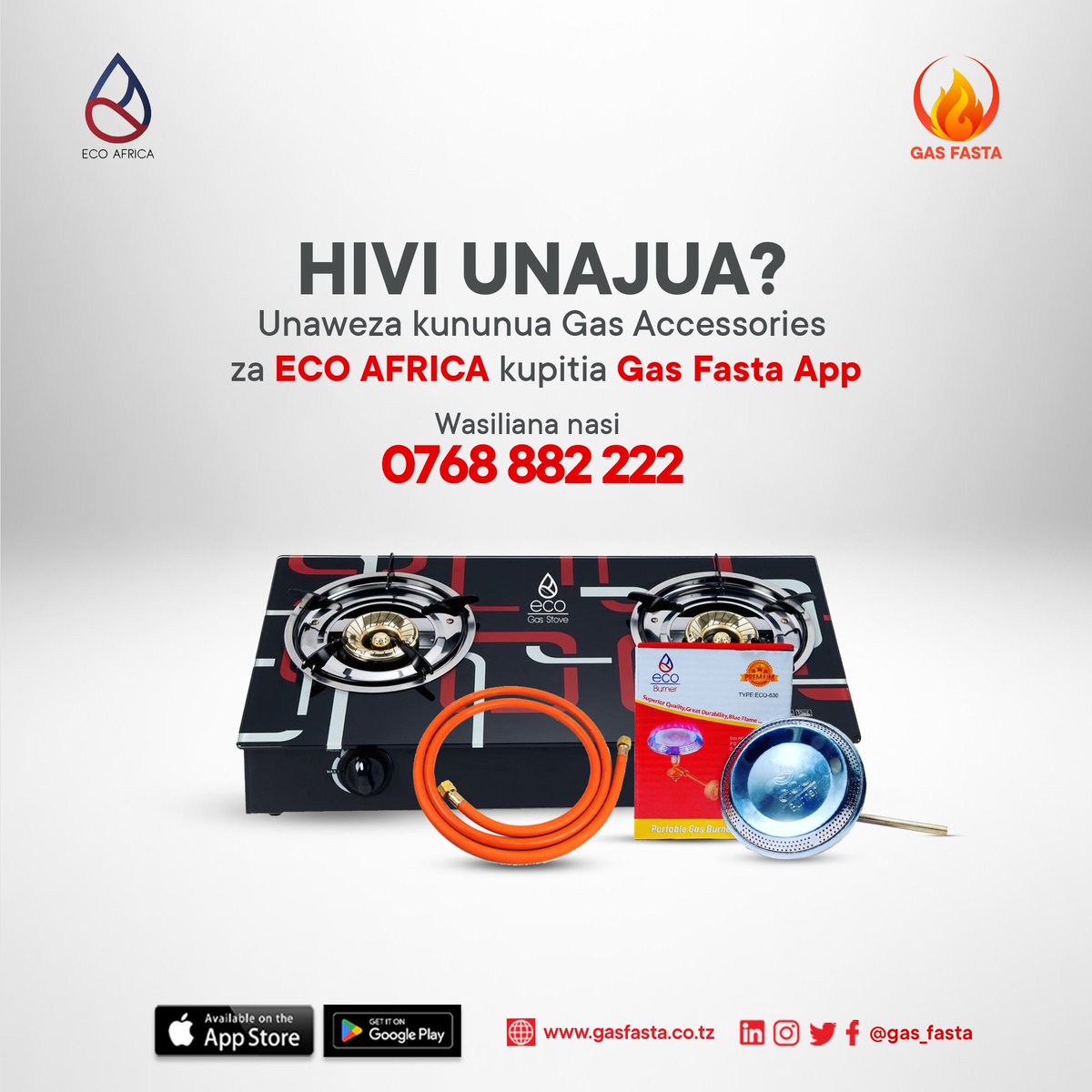 FastaGas's tweet photo. Sasa unaweza agiza vifaa vyako vya gesi vya ECO AFRICA kupitia GASFASTA! Na uletewe popote ndani ya Dar BURE!

#gasfasta #gesinigasfasta #nishatisafi #mpesa #vodacom #ecoafrica https://t.co/w5HmxxkDqR