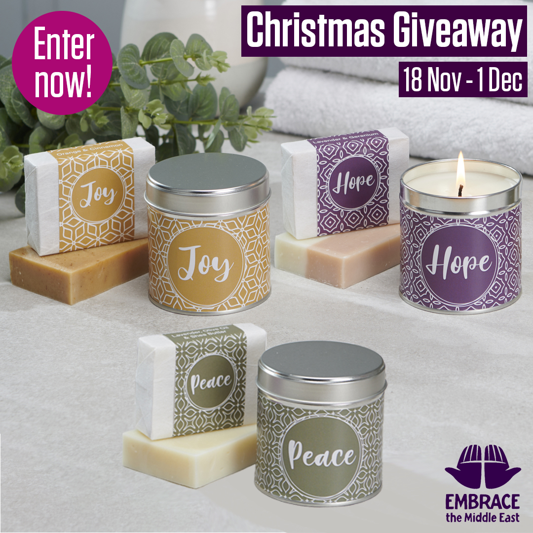 ✨ Enter our Christmas Giveaway for a chance to win a set of Joy, Hope and Peace scented candles with matching handmade soaps. ✨ To enter, sign up here to learn about the work of Embrace partners in the Middle East, as well as news from our webshop: 👉shop.embraceme.org/pages/competit…
