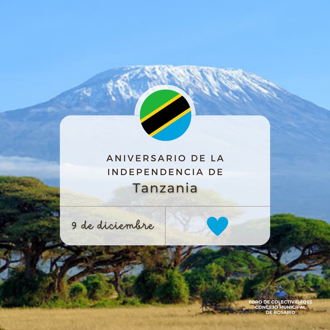 ForoColect's tweet photo. #9dediciembre
Día de la Independencia de #Tanzania
Desde el Foro de Colectividades saludamos a las y los integrantes de la colectividad en #Rosario!👏 🇹🇿 https://t.co/T9QIS04Ugl