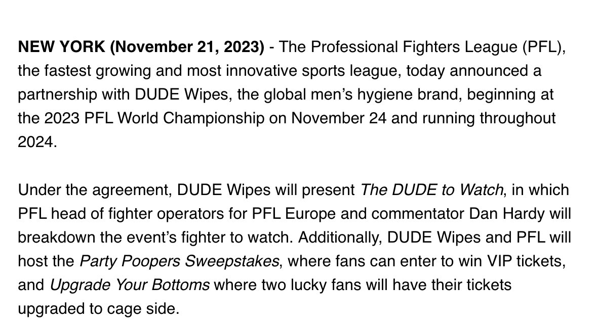 One day after announcing the acquisition of Bellator, the PFL just put out this doozy of a press release.