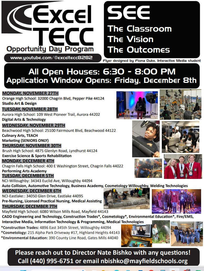 As we head into Thanksgiving break, I wanted to remind parents and sophomore students about our open houses that start when we come back on Monday.  Plan your visit now!  Failing to prepare is preparing to fail!