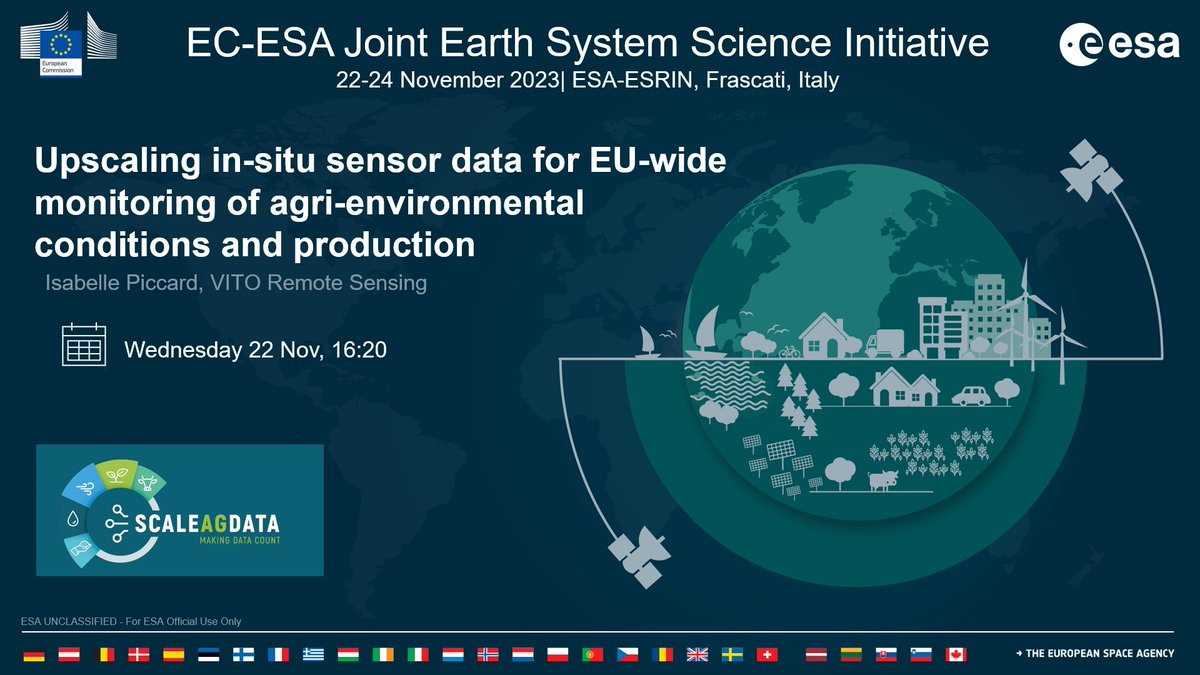 Tomorrow @ EC-@esa Joint Earth System Science Initiative ⤵️ 📅 22/11 ‼️ 16:20 🗣️ @VITO_RS_ colleague Isabelle Piccard 🎯 'Upscaling in-situ #sensor #data for #EU-wide monitoring of #agri-environmental conditions and production' 💪🧑‍🌾🇪🇺 #makingdatacount #sustainablefarming