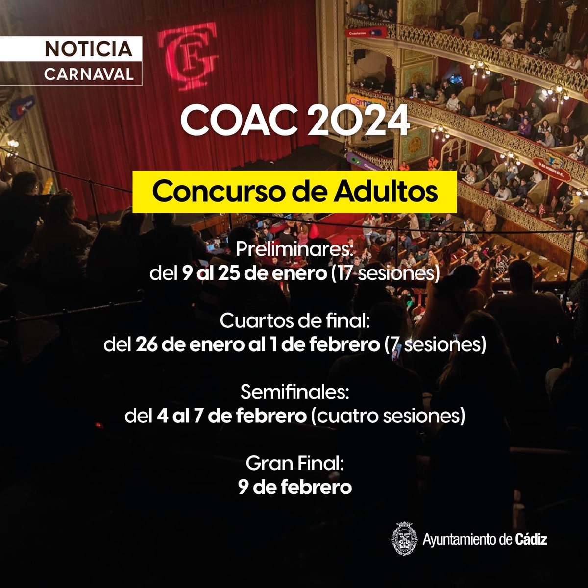 EL #COAC2024 comenzará el 9 de enero.

▪️Serán 17 sesiones y comenzarán a las 20:00h.