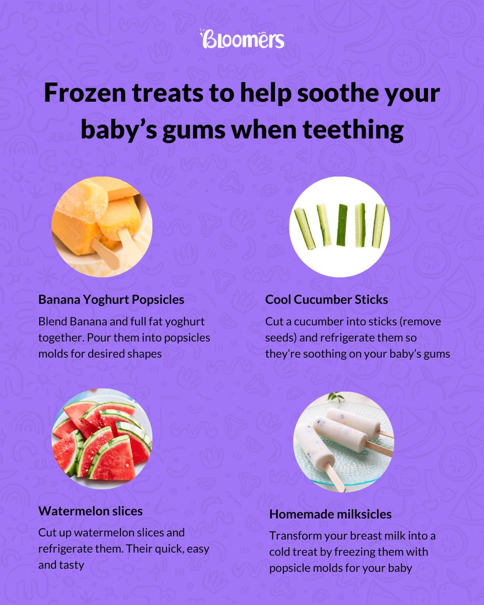 Bloomers_ng's tweet image. If your baby is teething 😁these are 4 quick healthy treats you can give your little one to help with discomfort. 

✨One of our personal favorites are the milksicles ☺️
Try it out and come back here to let us know 😌

#frozentreatsforkids 
#teethinghacks 
#teethingtreats