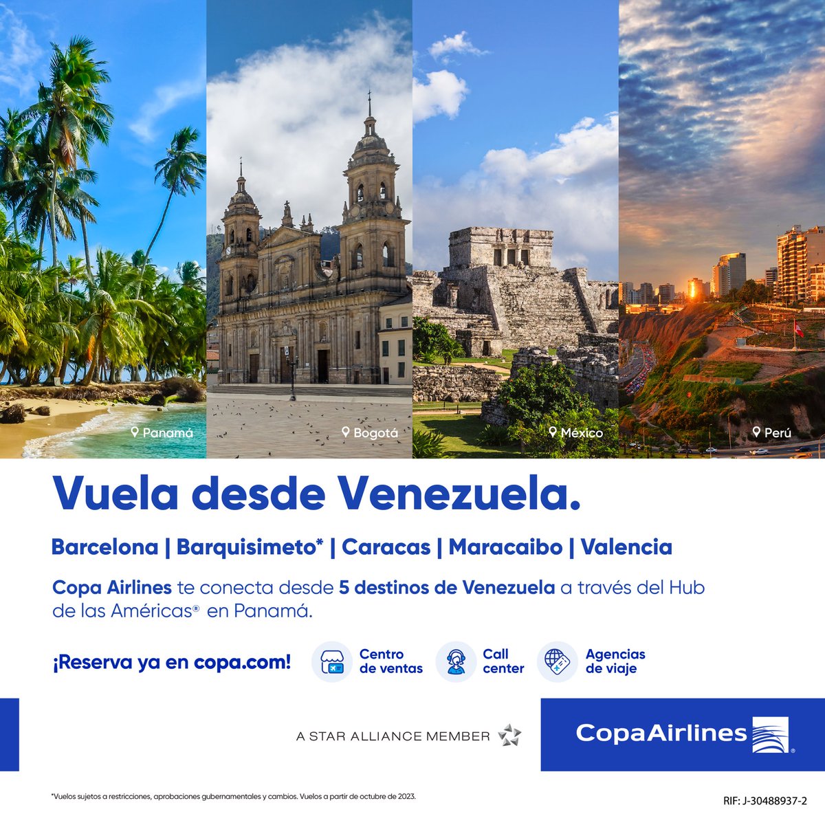 Con más de 25 vuelos semanales desde Caracas a partir de diciembre y desde enero un vuelo diario desde Maracaibo <a href="/CopaAirlines/">Copa Airlines</a> conecta mejor a Venezuela
¡No esperes más!
Ingresa ya, a copa.com
#DestinoCopa