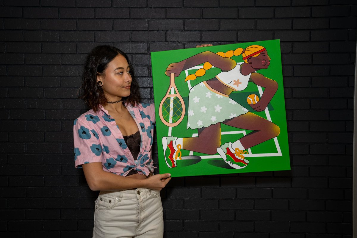 “Mind Game”, 2023
Pailin Mirault
Acrylic on Canvas

The concept of this artwork is about the mental challenges a tennis player experiences during a game. The individual dominating the canvas represents the focus is within the e plaster Esther than the actual game itself.

#artist