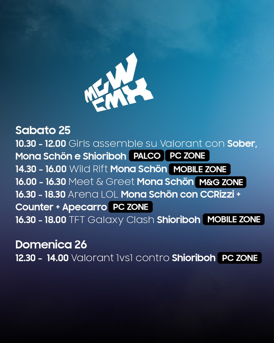 Morning Stars (@morningstarset) on Twitter photo 🌟 Morning Stars’ girl power 🌟
💙 Vuoi conoscere tutte le attività che coinvolgeranno le nostre tre #Monaschon #Sober e <a href="/Shioriboh_/">shioriboh</a> a #MGWCMX? Eccole qui!
📍 Padiglione 13, stand E27 E33 G34
<a href="/SamsungItalia/">Samsung Italia</a>
#milangamesweek #cartoomics <a href="/Arubait/">Aruba S.p.A.</a> 🌟 Morning Stars’ girl power 🌟
💙 Vuoi conoscere tutte le attività che coinvolgeranno le nostre tre #Monaschon #Sober e <a href="/Shioriboh_/">shioriboh</a> a #MGWCMX? Eccole qui!
📍 Padiglione 13, stand E27 E33 G34
<a href="/SamsungItalia/">Samsung Italia</a>
#milangamesweek #cartoomics <a href="/Arubait/">Aruba S.p.A.</a>