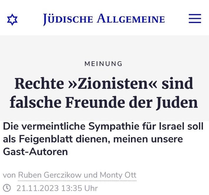 Für die <a href="/JuedischeOnline/">Jüdische Allgemeine</a> haben <a href="/MontyOtt/">Monty Ott</a> und ich über die „Israelsolidarität“ innerhalb der extremen Rechten oder evangelikalen Gruppen geschrieben. Es ist es unverzichtbar, auch auf die Motivation dieser Solidarität zu schauen. Wir haben es getan. 

➡️ juedische-allgemeine.de/meinung/rechte…