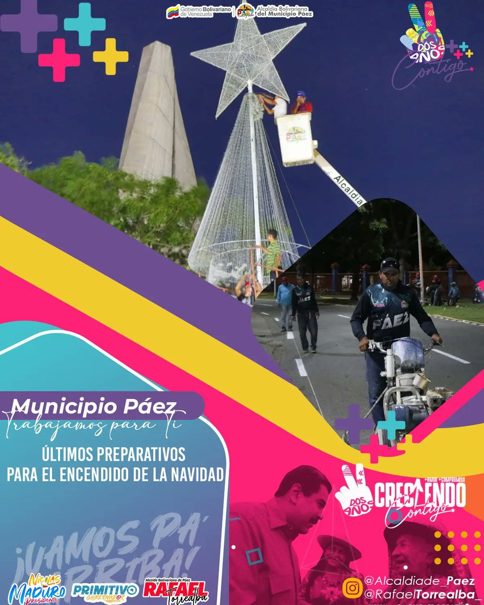 El municipio Páez se prepara para dar oficialmente la bienvenida a la Navidad y todo el equipo del Gobierno Municipal, se ha mantenido desplegado afinando todos los detalles.

Esta noche nos vemos en La Espiga ✌️ 

#NavidadesFelices 
<a href="/nicolasmaduro/">Nicolás Maduro</a> <a href="/PrimitivoPsuv/">Antonio Primitivo Cedeño</a> <a href="/rtorrealba_/">Rafael Torrealba</a>