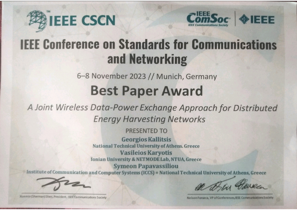 NETMODE Lab of ECE-NTUA@ Βest Paper Award at ΙΕΕΕ CSCN 2023 dlvr.it/Sz6ydM