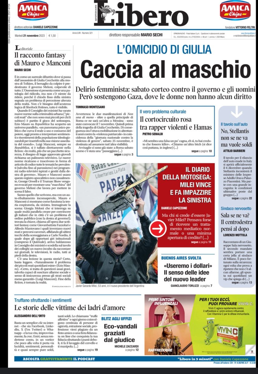 Questa è la prima pagina di Libero. il giornalista oggi ospite lo sa? #Tagadà