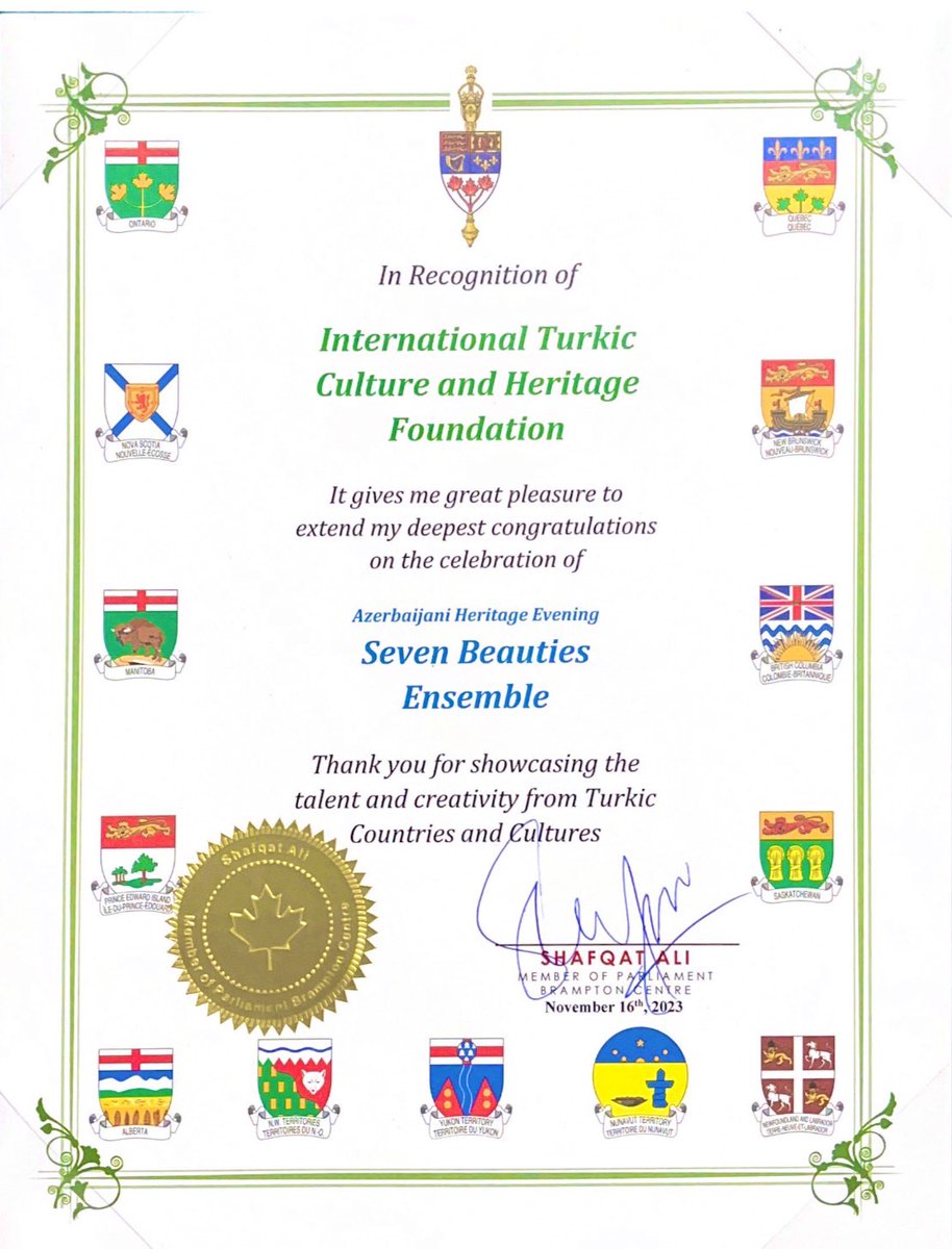 _TCHF's tweet photo. Diplomas of parliamentarians of Canada 🇨🇦 @shafqatalimp & @fsorbara were awarded to @_ITCHF for its activity in promotion of #Turkicvalues & #CulturalHeritage on a wide scale🌏 as well as for contribution to more vibrant society
#culturaldiplomacy
#sevenbeauties https://t.co/6iOdWcENzB
