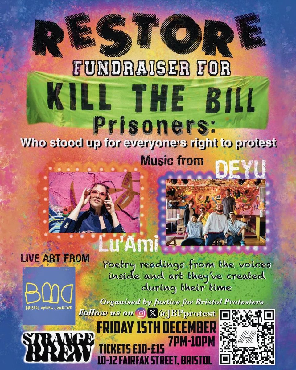 OFFICIAL POSTER FOR RESTORE FUNDRAISER LIVE NOW!

Designing cred to Greenie 💚

RESTORE is a gig/arts event on 15th Dec at Strange Brew (@strangebrewbriz) raising money for Bristol Kill the Bill prisoners

Tickets: hdfst.uk/e99586

More details below 👇