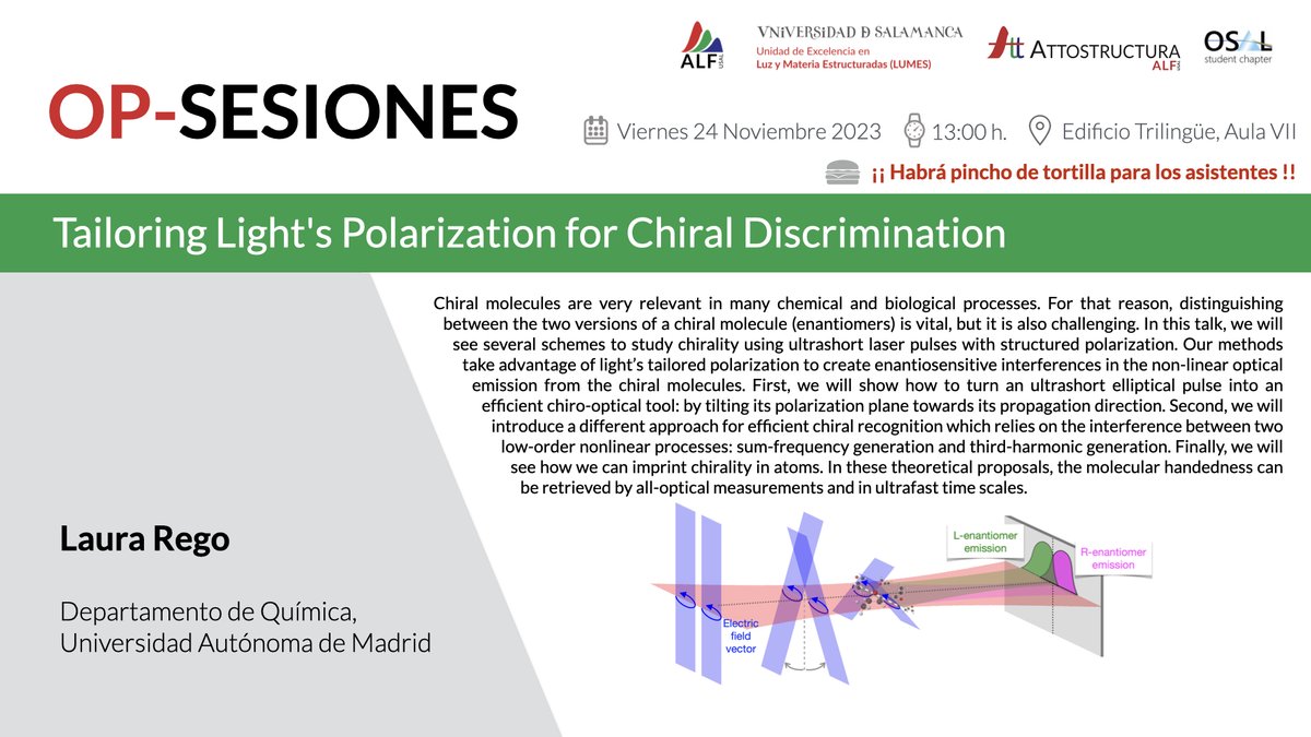 OP Sesión – Tailoring Light’s Polarization for Chiral Discrimination | ALF-USAL laser.usal.es/alf/es/2023/11… a través de @OpticaExtrema