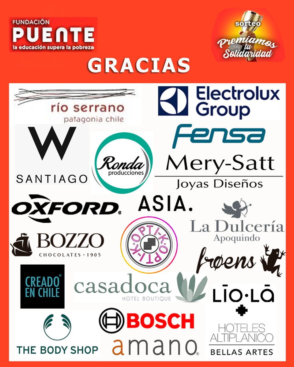 Gracias a todas las empresas que apoyaron nuestro Sorteo Solidario 2023, aportando con premios para los participantes👏🏻
Continuamos adelante, con la convicción de que el premio🏅🏆más grande fue ayudar a los jóvenes becad@s de Fundación Puente en su paso
por la educación superior