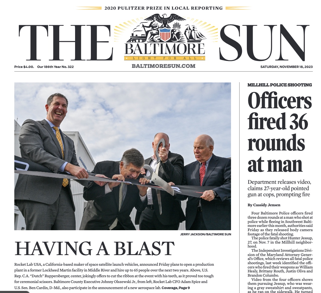 ICYMI: @baltimoresun captured me trying to bite my way through the @RocketLab ribbon last week when the big scissors proved more ceremonial than functional. We need more pragmatic problem solving like this in Congress!