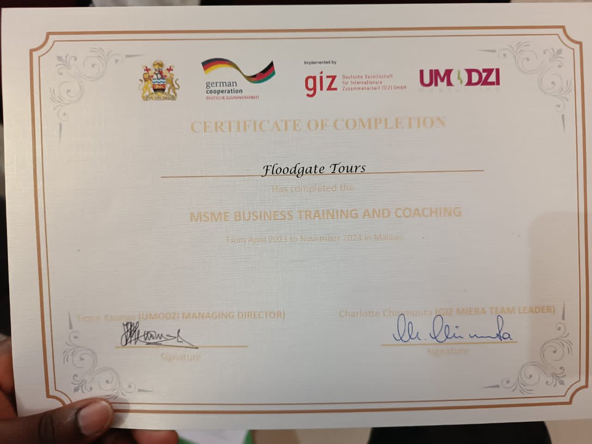 floodgatestours's tweet photo. We are thankful to GIZ-MIERA for the opportunity to be part of the Innovative Business Challenge. Thank you Umodzi Consulting for the training and coachings.

Our first year of full time operations as a licensed Tour Operator has been successful. https://t.co/gndV9hypF8
