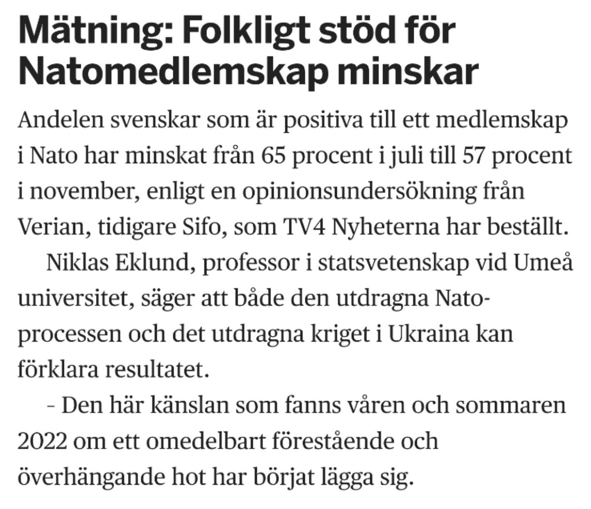 hevalsson's tweet photo. Nu när paniken lagt sig ser vi att andelen som är positiva till medlemskap i Nato har minskat. Och den kommer fortsätta minska https://t.co/iXNqdViSsd