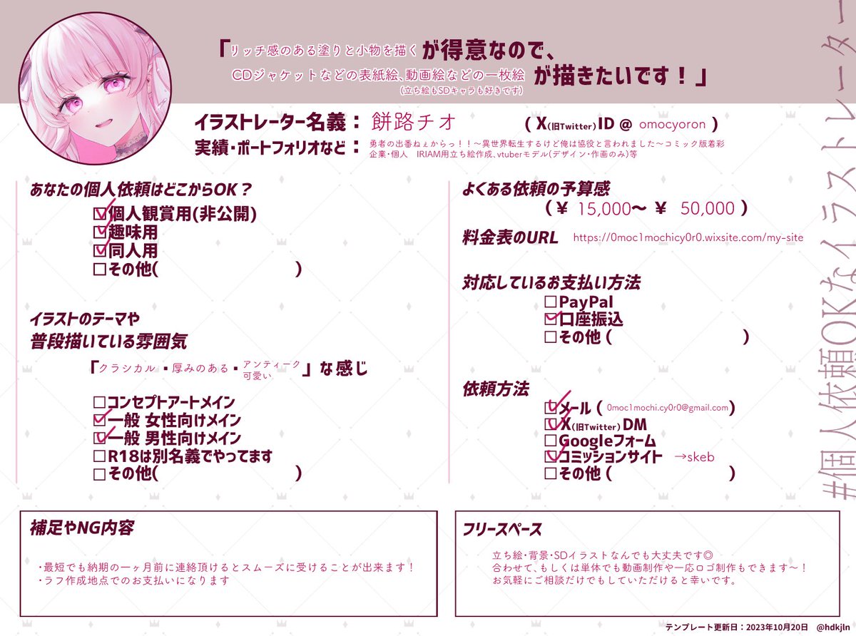 個人依頼OKなイラストレーター 2024年1月以降納期のお仕事を募集して