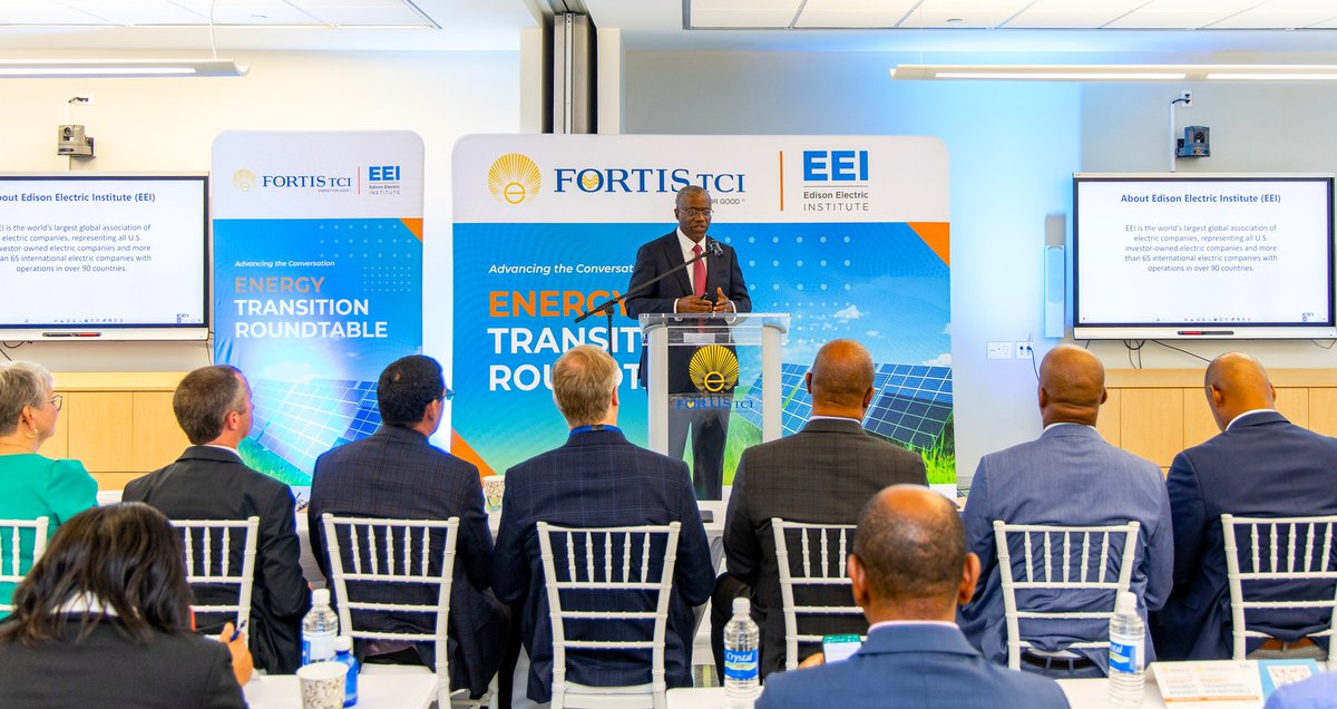 Forbesruth's tweet photo. FortisTCI welcomed Edison Electric Institute to TCI on Nov. 9, for an Energy Transition Roundtable, a continuation of our stakeholder conversations on renewable energy integration. Thanks to Dr. Lawrence Jones, Senior VP of Int’l Programs at EEI for making the event happen. https://t.co/J4425eRnwr