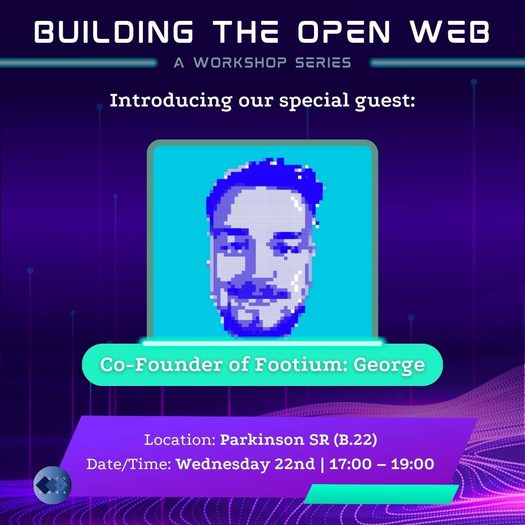 We're back for our second workshop!

This week, we'll be diving into Fungible Tokens, getting started on Ethereum, and hearing from our special guest George, the co-founder of Footium. 

We're dabbling in some building this week so remember to bring your laptops. See you soon!