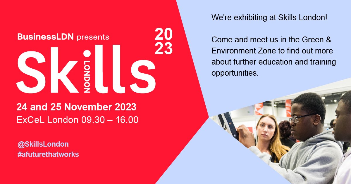 We’re exhibiting at Skills London 2023! Visit stand 207 in the Green & Environment Zone to learn about our courses and life at #SouthwarkCollege 🙌

Search skillslondon.co.uk to find out more @skillslondon #afuturethatworks.