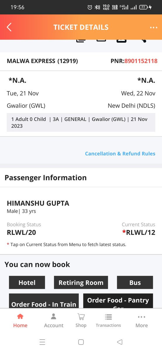 gupta_him99's tweet photo. @RailwaySeva @AshwiniVaishnaw @DrmJhansi Hi Team, PNR no 8901152118 I am unable the status of this pnr train no 12919 malwa express, chart already prepared pls help on this https://t.co/iHAbEblG7x