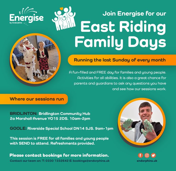 ✨ East Riding Parent and Carers ✨ Don't miss our FREE Endorphins Family Day session THIS SUNDAY running in #Goole and #Bridlington!

BRIDLINTON: Book here - endorphins.uk/events/endorph…

GOOLE: Book here - endorphins.uk/events/endorph…