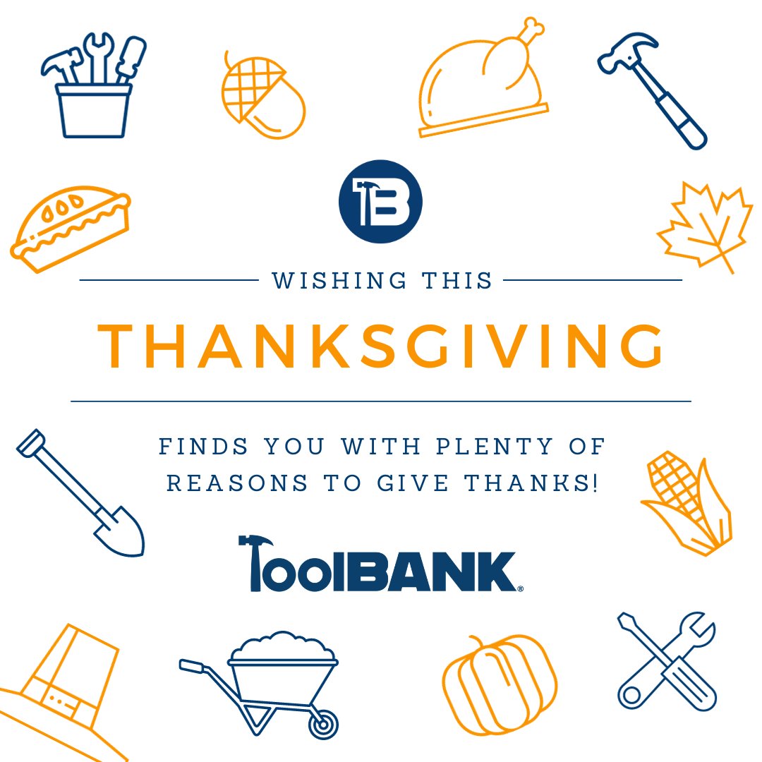 On behalf of the #ToolBank USA staff, we wish everyone a Happy Thanksgiving! We have so much to be thankful for this year and couldn't be more grateful for all your hard work and support. Our offices will be closed on Thursday, Nov 23 and Friday, Nov 24. #thanksgiving #turkeyday