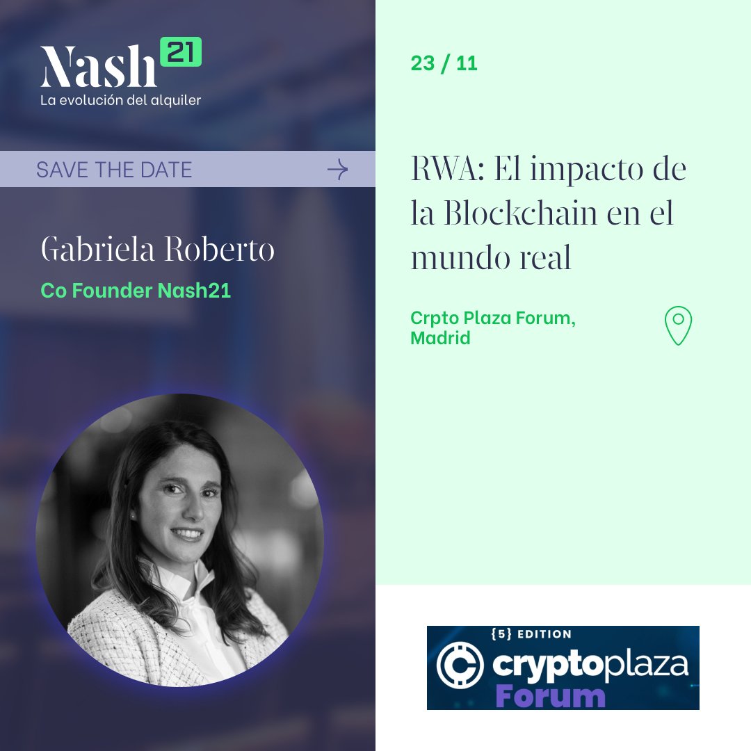 Este jueves formaremos parte de la quinta edición del Crypto Plaza Forum <a href="/cryptoplaza_es/">CryptoPlaza_es</a> 

Nuestra co fundadora Gabriela asistirá como speaker y hablará sobre RWA: El impacto de la Blockchain en el mundo real.

¿Todavía no tienes tu entrada? 👇
 eu1.hubs.ly/H06jsrp0