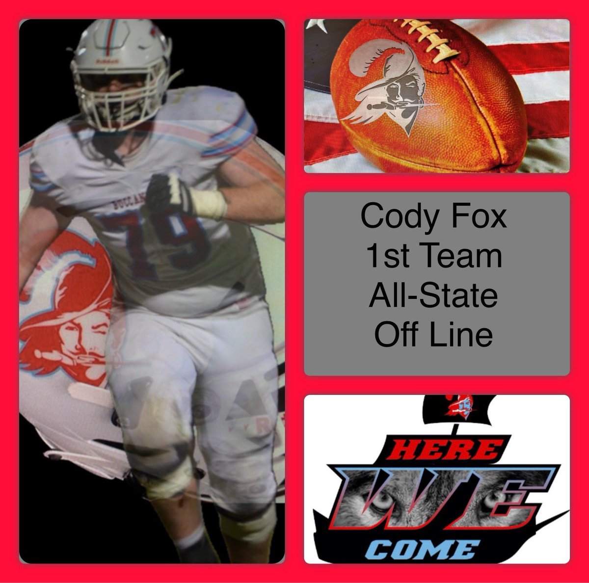 Congrats to <a href="/CODYFOX94/">Cody Fox</a> for becoming a 3 X first team all-state offensive lineman. <a href="/HawkeyeFootball/">Hawkeye Football</a> got a good one coming to Iowa City