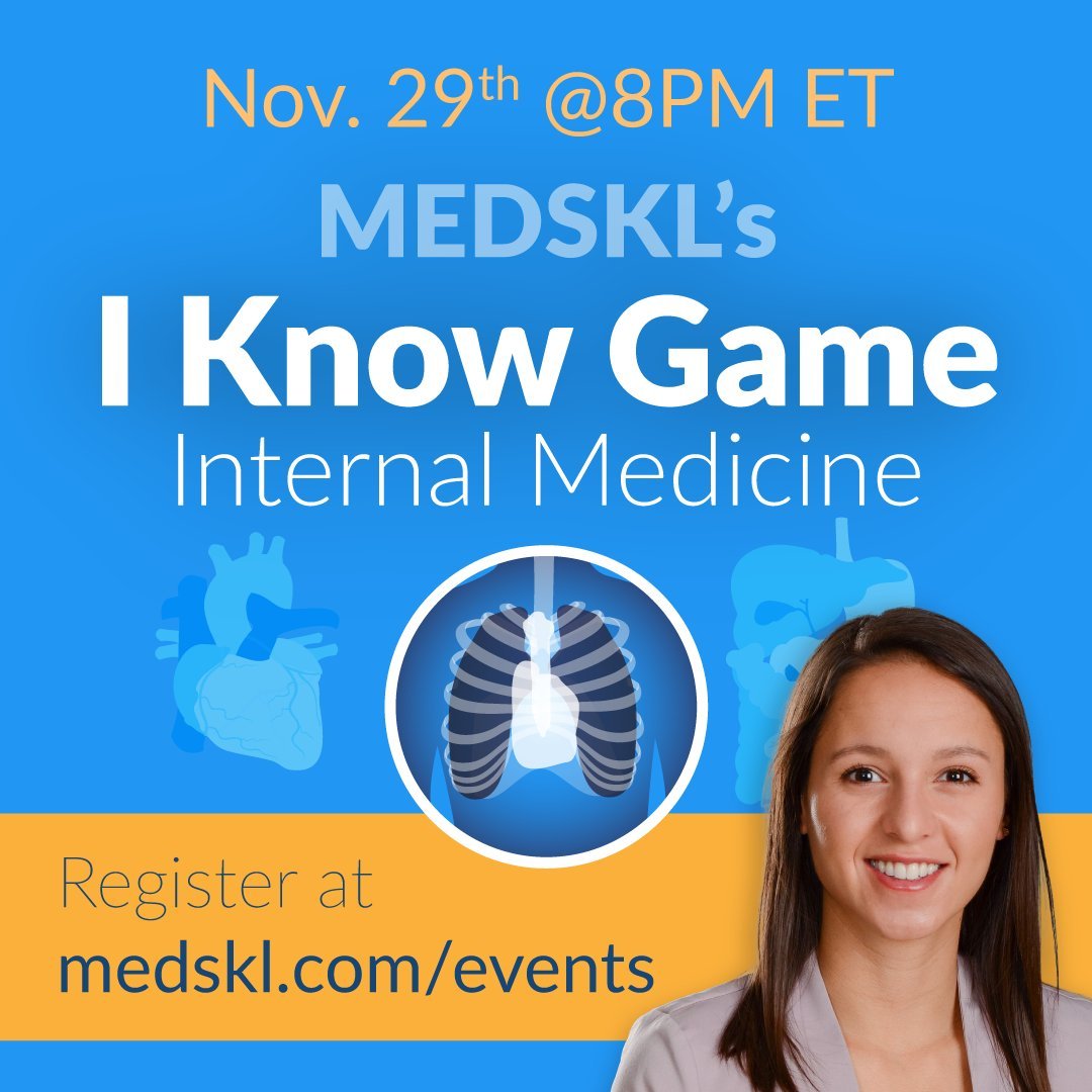 Calling all #MedicalStudents! Nov 29th, 8pm EST: Our month of #internalmedicine culminates with our #Quiz "I Know Game: A Doc's Dilemma - IM Edition". Show off your knowledge &amp; win prizes. Sign up: medskl.com/events #medtwitter #foamed #medstudents #cardioTwitter #CardioEd