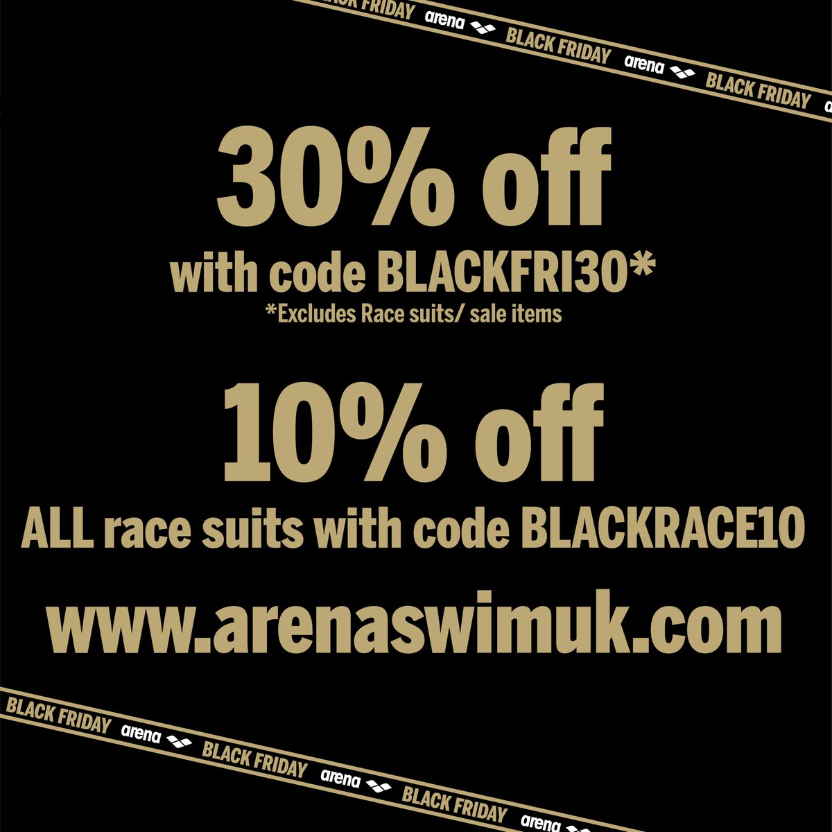 Grab them now !!!!💥💥💥💥BLACK FRIDAY offers now live on our sponsors website arenaswimuk.com . Enjoy 30%* ( BLACKFRI30 ) off the whole range except race suits which have a 10% discount ( BLACKRACE10 ). * excludes items already on special offer/sale . #arenaraceready