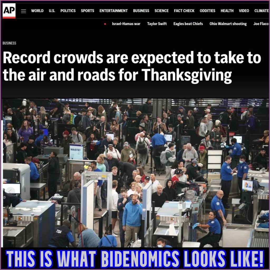 Do you remember when virtually nobody flew? 

Do you remember when some that could fly flew with masks on?

Do you remember when you couldn't be with your family over TG holiday?

Do you remember when NFL stadiums were empty on TG day b/c of COVID?

But now we have BIDENOMICS