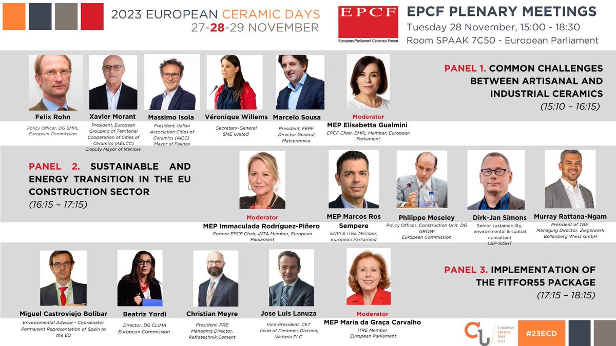CerameUnie's tweet image. 📢The #23ECD is approaching and with it the EPCF! MEP @gualminielisa, Chair of the #EPCF, will welcome MEPs, EU officials, experts &amp;amp; industry representatives, to discuss 3 key topics of importance to the 🇪🇺#Ceramic industry. The EPCF will be live-streamed. Stay tuned!