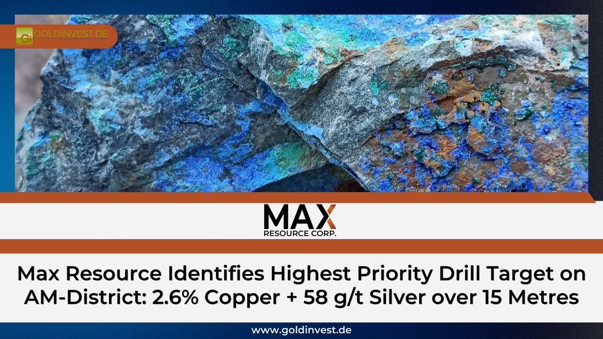 GOLDINVEST_de's tweet photo. #MaxResource (TSX.V: $MAX; OTC: MXROF; FRA: M1D2) has discovered new high priority drill targets in its ongoing exploration of the AM district at the Cesar copper-silver project in northeastern Colombia.

Read more ▶️▶️ https://t.co/nuouqbNXwB

#copper #silver https://t.co/tqsikiJjF4