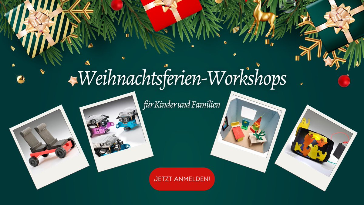 TECHNOSEUM's tweet photo. #Weihnachtsferien-Workshops für Kinder &amp; Familien! ☃️🎄

🎁 Beleuchtetes Geisterhaus bauen
🎁 Traumauto designen
🎁 Puppenhaus entwerfen
🎁 Fahrbare Roboter programmieren

Anmeldung bis 27.12. 👉 https://t.co/rU53042sd3 https://t.co/cB0OVP0ZuN