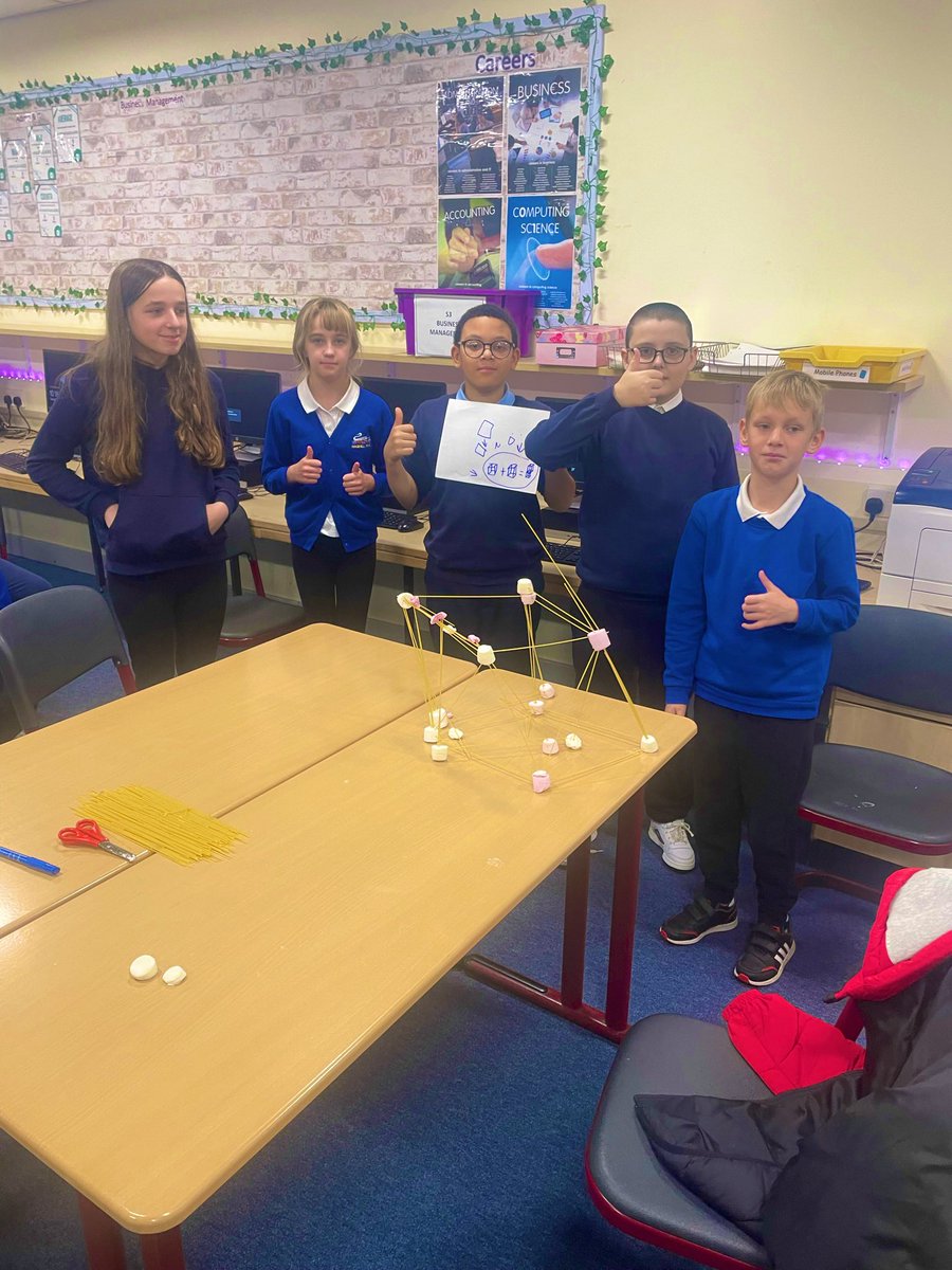 JamieMcM99's tweet photo. Over the past few weeks our P6/7 Transitions Group showcased their team-building prowess! Using spaghetti &amp; marshmallows, they constructed innovative structures. Then outside, they aced rounders on the pitch, bonding &amp; having a blast! 💙.

#HubInTheCommuity💙 
#TeamWhitehill🏆 https://t.co/Jqf2RrxBM9