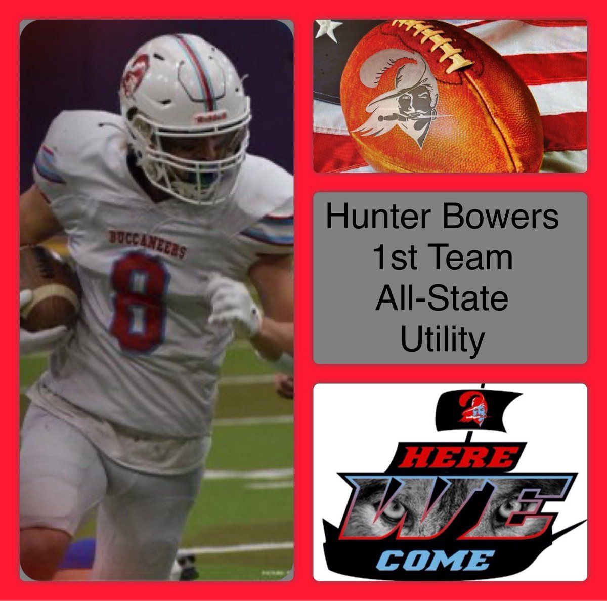 Congrats to Senior Hunter Bowers being selected 1st Team all-state as a Utility player. RB, TE,WR, DE, LB,C and Saftey he has played them all, a true athlete that just makes plays.