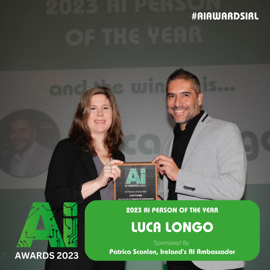 AI Ireland (@aiawardsirl) on Twitter photo A big congratulations to Luca Longo who claims the 2023 #AI Person of the Year award sponsored by #Ireland’s AI Ambassador Patricia Scanlon #AIAwardsIrl <a href="/WeAreTUDublin/">TU Dublin / OT Baile Átha Cliath</a> A big congratulations to Luca Longo who claims the 2023 #AI Person of the Year award sponsored by #Ireland’s AI Ambassador Patricia Scanlon #AIAwardsIrl <a href="/WeAreTUDublin/">TU Dublin / OT Baile Átha Cliath</a>