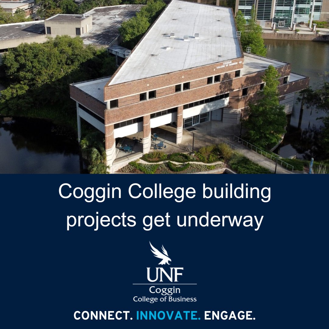 CogginCollege's tweet photo. The renovation to the building housing some elements of the Coggin College of Business has plowed on throughout the summer and fall as work progressed on the project on the UNF campus while more work is on the way.
Link to read more: https://t.co/nAeFP1vxvp https://t.co/aGheogXiis